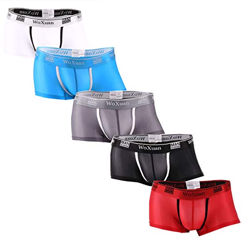 YFD Herren Unterwäsche Boxer Briefs Transparent Unterwäsche Trunks Fitted Bulge Pouch Briefs Unterhosen Gr. M, 5 Stück-1 von YFD