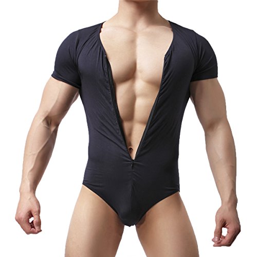 Mens Bikini Slips Unterwäsche Stretchy High Cut Wrestling Unterhemd Leopard String Bodysuit, Bodysuit (Black), XL von YFD