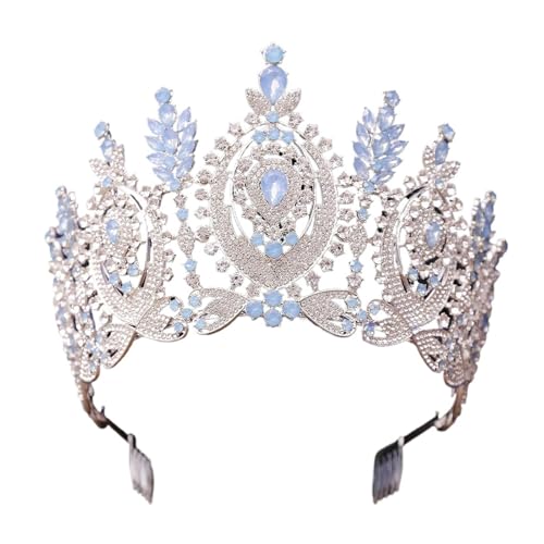 11 Farben Barock Blume Vollkristall Tiara Krone For Frauen Hochzeit Luxus Kleid Königin Braut Krone Haarschmuck Zart Bequem(Blue opal silver) von YFDGD