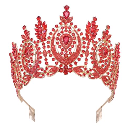 11 Farben Barock Blume Vollkristall Tiara Krone For Frauen Hochzeit Luxus Kleid Königin Braut Krone Haarschmuck Zart Bequem(Full red gold) von YFDGD