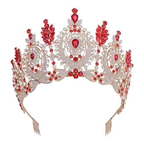 11 Farben Barock Blume Vollkristall Tiara Krone For Frauen Hochzeit Luxus Kleid Königin Braut Krone Haarschmuck Zart Bequem(Red gold) von YFDGD