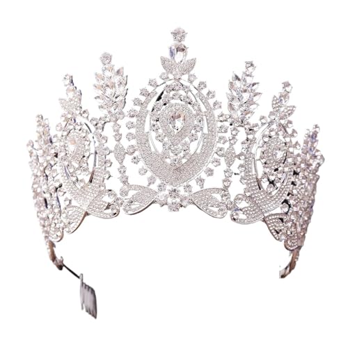 11 Farben Barock Blume Vollkristall Tiara Krone For Frauen Hochzeit Luxus Kleid Königin Braut Krone Haarschmuck Zart Bequem(Silver base) von YFDGD