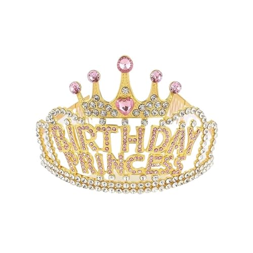 Barock Retro Krone Kopfbedeckung Kristall Buchstaben Krone Braut Hochzeit Prinzessin Geburtstag Party Kopfbedeckung Hochzeit Haarschmuck Zart Bequem(Gold) von YFDGD
