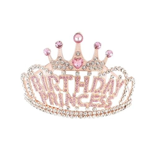 Barock Retro Krone Kopfbedeckung Kristall Buchstaben Krone Braut Hochzeit Prinzessin Geburtstag Party Kopfbedeckung Hochzeit Haarschmuck Zart Bequem(Rose Gold) von YFDGD