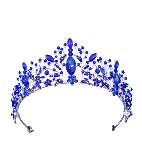 Barock Vintage Prinzessin Königin Braut Krone Kopfbedeckung Kristall Tiara For Frauen Hochzeit Krone Haar Kleid Zubehör Schmuck Zart Bequem(Blue) von YFDGD