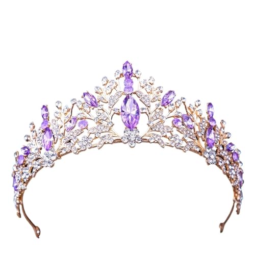 Barock Vintage Prinzessin Königin Braut Krone Kopfbedeckung Kristall Tiara For Frauen Hochzeit Krone Haar Kleid Zubehör Schmuck Zart Bequem(Purple) von YFDGD