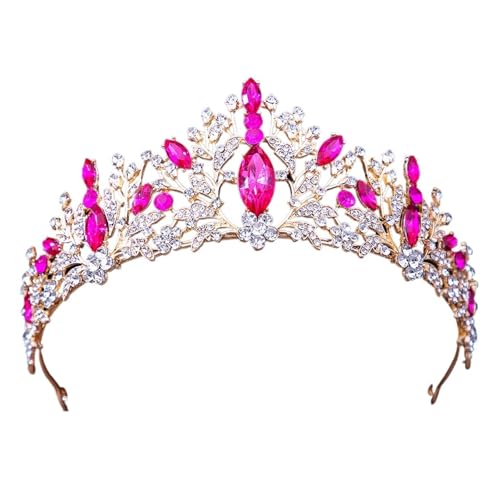 Barock Vintage Prinzessin Königin Braut Krone Kopfbedeckung Kristall Tiara For Frauen Hochzeit Krone Haar Kleid Zubehör Schmuck Zart Bequem(Red) von YFDGD