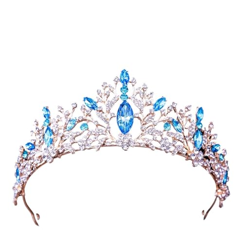 Barock Vintage Prinzessin Königin Braut Krone Kopfbedeckung Kristall Tiara For Frauen Hochzeit Krone Haar Kleid Zubehör Schmuck Zart Bequem(Sky blue) von YFDGD