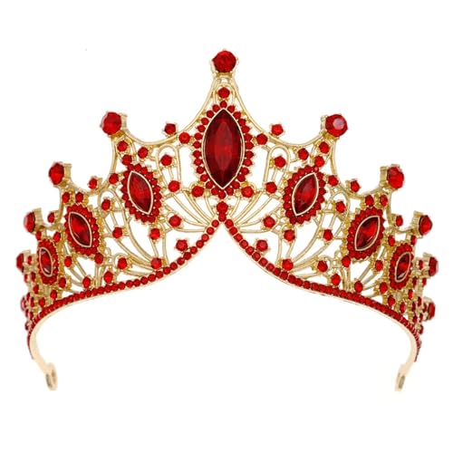 Barock Vintage Prinzessin Kristall Tiara Krone Mädchen Frauen Hochzeit Party Geschenk Strass Braut Krone Schmuck Zart Bequem(Full red) von YFDGD