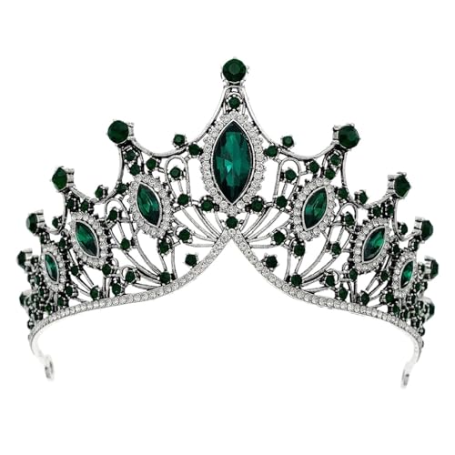 Barock Vintage Prinzessin Kristall Tiara Krone Mädchen Frauen Hochzeit Party Geschenk Strass Braut Krone Schmuck Zart Bequem(Retro silver green) von YFDGD