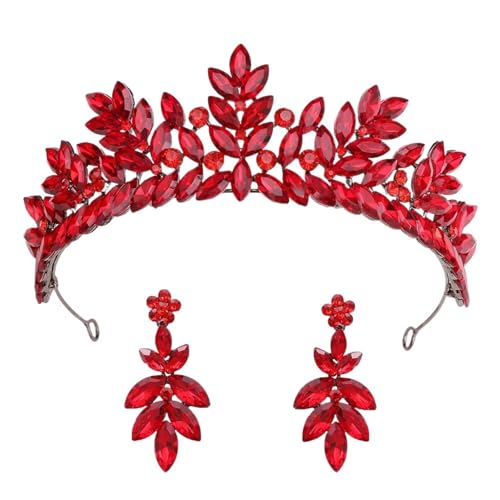 Barock Vintage Schwarz Metall Kristall Tiara For Frauen Hochzeit Party Kleid Elegante Königin Braut Krone Zart Bequem(Red set) von YFDGD
