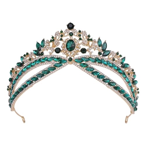 Barock Wunderschöne Königin Hochzeit Opal Krone For Frauen Kristall Braut Diademe Krone Stirnbänder Haar Kleid Zubehör Zart Bequem(Green gold) von YFDGD