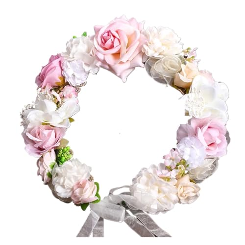 Blumenkronenkranz Brautgirlande Mit Band Kommunionkranz Handgemachtes Stirnband Kopfschmuck Fee Diademe Hochzeit Haarschmuck Zart Bequem(2) von YFDGD