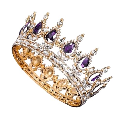 Braut Europäische Prinzessin Tiara Runde Barock Pageant Kronen Kristall Volle Krone König Tiara Zart Bequem(C7 purple) von YFDGD