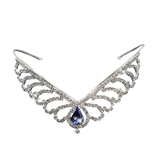 Braut Hochzeit Krone Und Prinzessin Kristall Tiara Mädchen Strass Haar Zubehör Bankett Party Haar Zubehör Geschenke Zart Bequem(Blue) von YFDGD