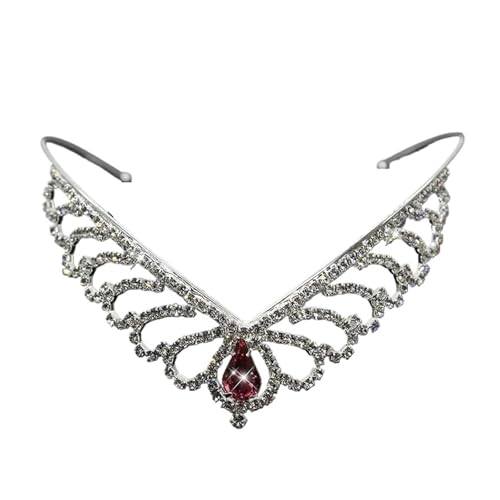 Braut Hochzeit Krone Und Prinzessin Kristall Tiara Mädchen Strass Haar Zubehör Bankett Party Haar Zubehör Geschenke Zart Bequem(Red) von YFDGD