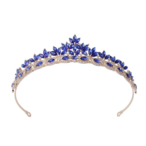 Elegante Blätter Strass Tiara Krone For Frauen Party Hochzeit Braut Braut Kristall Tiara Krone Haarschmuck Zart Bequem(Gold blue) von YFDGD