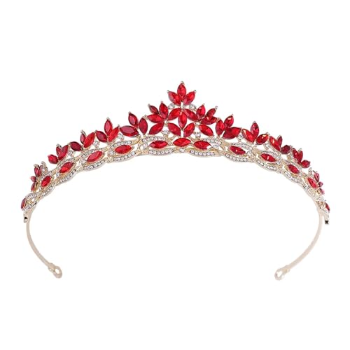 Elegante Blätter Strass Tiara Krone For Frauen Party Hochzeit Braut Braut Kristall Tiara Krone Haarschmuck Zart Bequem(Gold red) von YFDGD