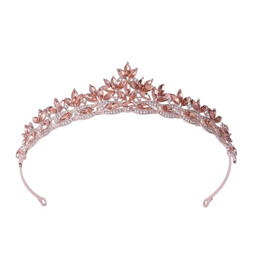 Elegante Blätter Strass Tiara Krone For Frauen Party Hochzeit Braut Braut Kristall Tiara Krone Haarschmuck Zart Bequem(Rose gold Peach) von YFDGD