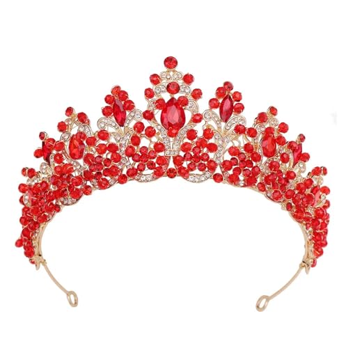 Elegante Luxus Braut Handgemachte Rosa Kristall Perlen Tiara For Frauen Mädchen Hochzeit Party Königin Krone Haar Kleid Zubehör Zart Bequem(Red-beads) von YFDGD