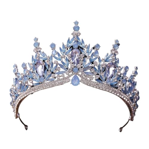 Eleganter Barock 9 Farbe Rose Rot Lila Blau Grün Kristall Tiara For Frauen Hochzeit Mädchen Party Crown Haar Zubehör Zart Bequem(Blue opal silver) von YFDGD