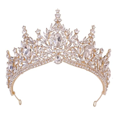 Eleganter Barock 9 Farbe Rose Rot Lila Blau Grün Kristall Tiara For Frauen Hochzeit Mädchen Party Crown Haar Zubehör Zart Bequem(Gold) von YFDGD