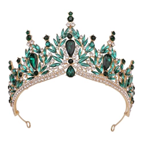Eleganter Barock 9 Farbe Rose Rot Lila Blau Grün Kristall Tiara For Frauen Hochzeit Mädchen Party Crown Haar Zubehör Zart Bequem(Green gold) von YFDGD