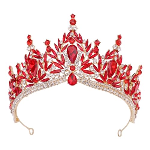 Eleganter Barock 9 Farbe Rose Rot Lila Blau Grün Kristall Tiara For Frauen Hochzeit Mädchen Party Crown Haar Zubehör Zart Bequem(Red gold) von YFDGD