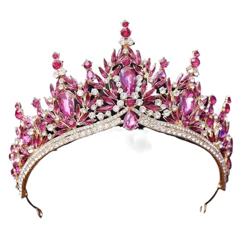 Eleganter Barock 9 Farbe Rose Rot Lila Blau Grün Kristall Tiara For Frauen Hochzeit Mädchen Party Crown Haar Zubehör Zart Bequem(Rose red gold) von YFDGD
