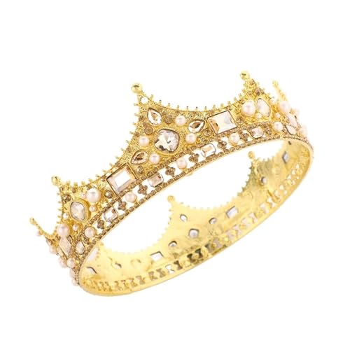Europa Vintage Barock Gericht Prinzessin Party Braut Tiara Männer König Krone Kristall Perle Runde Metall Hochzeit Unisex Krone Zart Bequem(C1) von YFDGD