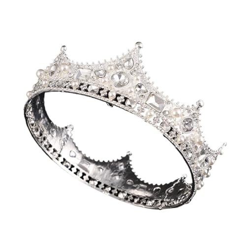 Europa Vintage Barock Gericht Prinzessin Party Braut Tiara Männer König Krone Kristall Perle Runde Metall Hochzeit Unisex Krone Zart Bequem(C2) von YFDGD