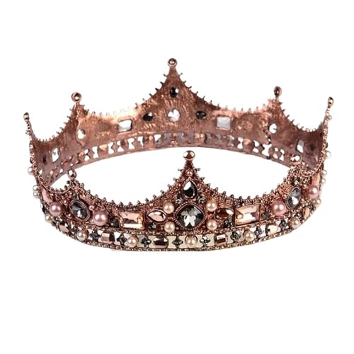 Europa Vintage Barock Gericht Prinzessin Party Braut Tiara Männer König Krone Kristall Perle Runde Metall Hochzeit Unisex Krone Zart Bequem(C5) von YFDGD
