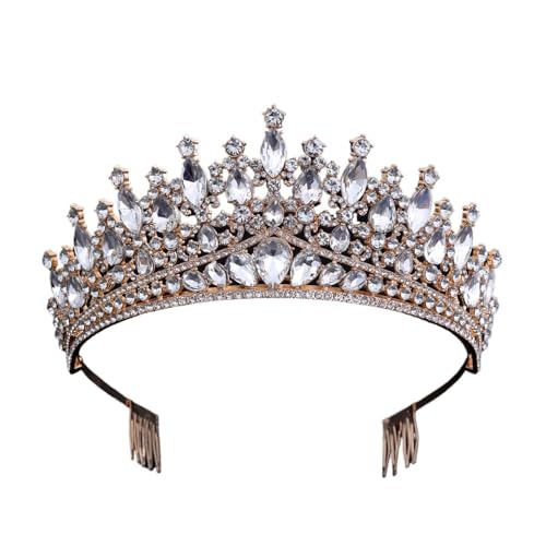Exquisite Haar Kamm Mode Braut Krone Hochzeit Legierung Strass Kopfbedeckungen Königin Geburtstag Haar Zubehör For Frauen Schmuck Zart Bequem(Gold) von YFDGD