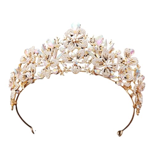 Exquisite Schmetterling Blumenfarbe Kristall Krone Strass Prinzessin Pageant Diadem Hochzeit Haarschmuck Tiaras Schmuck Zart Bequem(Gold AB Color) von YFDGD