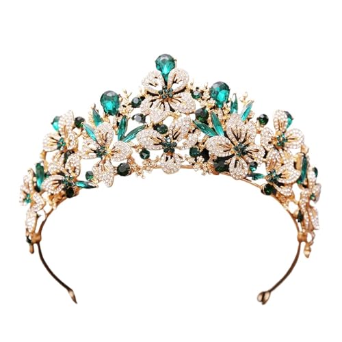 Exquisite Schmetterling Blumenfarbe Kristall Krone Strass Prinzessin Pageant Diadem Hochzeit Haarschmuck Tiaras Schmuck Zart Bequem(Gold Green) von YFDGD
