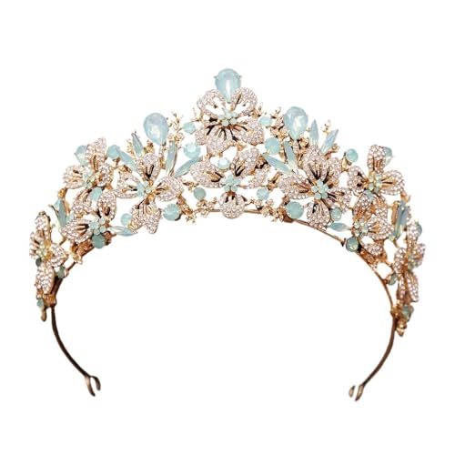 Exquisite Schmetterling Blumenfarbe Kristall Krone Strass Prinzessin Pageant Diadem Hochzeit Haarschmuck Tiaras Schmuck Zart Bequem(Gold Green Opal) von YFDGD