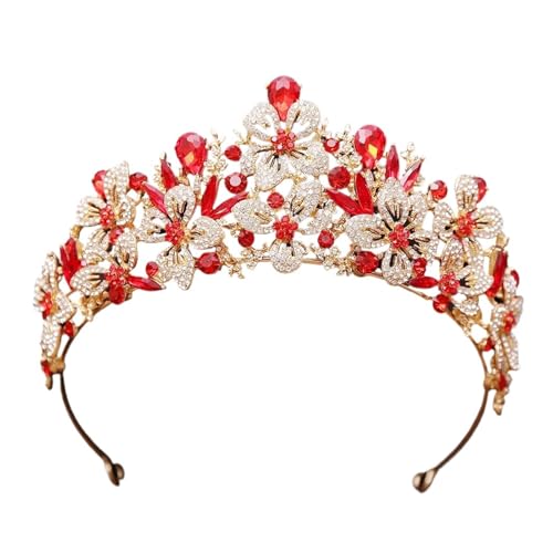Exquisite Schmetterling Blumenfarbe Kristall Krone Strass Prinzessin Pageant Diadem Hochzeit Haarschmuck Tiaras Schmuck Zart Bequem(Gold Red) von YFDGD