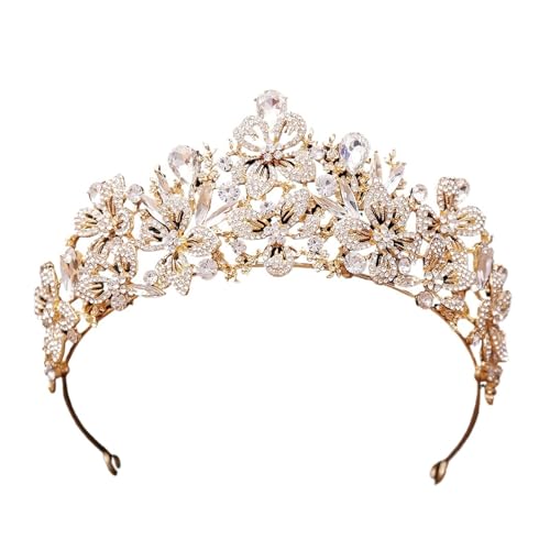 Exquisite Schmetterling Blumenfarbe Kristall Krone Strass Prinzessin Pageant Diadem Hochzeit Haarschmuck Tiaras Schmuck Zart Bequem(Gold White) von YFDGD