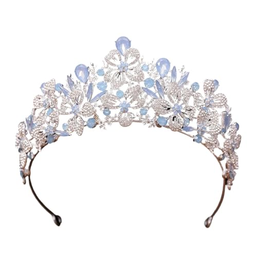 Exquisite Schmetterling Blumenfarbe Kristall Krone Strass Prinzessin Pageant Diadem Hochzeit Haarschmuck Tiaras Schmuck Zart Bequem(Silver Blue Opal) von YFDGD