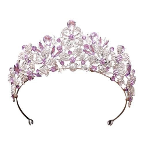 Exquisite Schmetterling Blumenfarbe Kristall Krone Strass Prinzessin Pageant Diadem Hochzeit Haarschmuck Tiaras Schmuck Zart Bequem(Silver Purple) von YFDGD