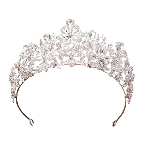 Exquisite Schmetterling Blumenfarbe Kristall Krone Strass Prinzessin Pageant Diadem Hochzeit Haarschmuck Tiaras Schmuck Zart Bequem(Silver White) von YFDGD