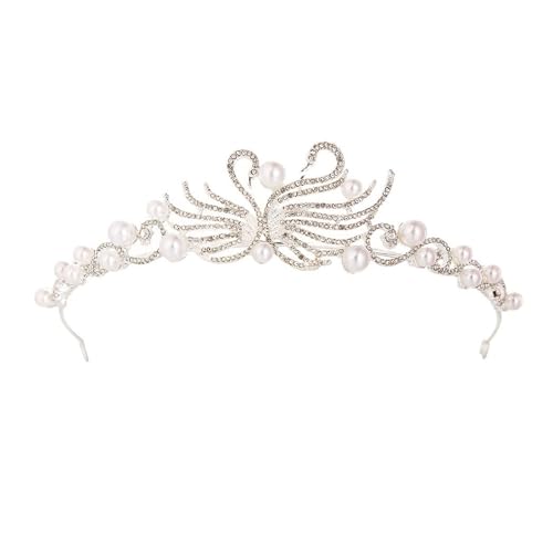Frauen Simulation Perle Mode Tiaras Krone Braut Hochzeit Elegante Kleid Kopfschmuck Damen Schwan Metall Haarband Haarschmuck Zart Bequem von YFDGD