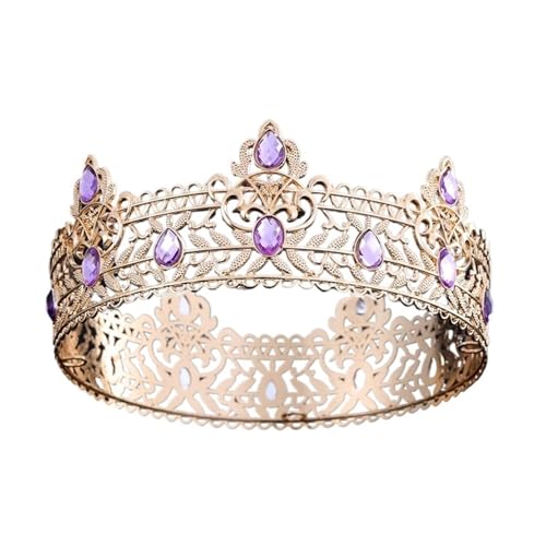 Geburtstag Krone Haar Zubehör Erwachsene Student Kleine Prinzessin Runde Hochzeit Krone Braut Geschenk Zart Bequem(Gold Purple) von YFDGD