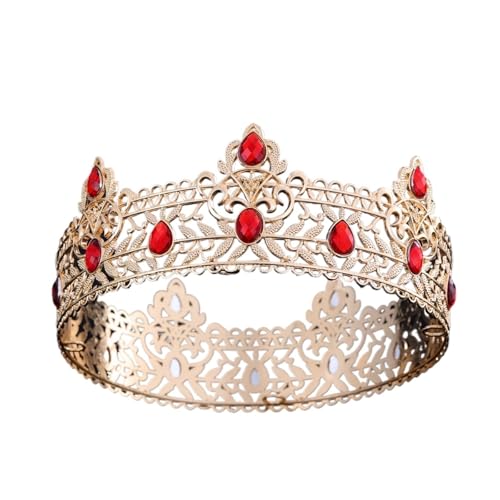 Geburtstag Krone Haar Zubehör Erwachsene Student Kleine Prinzessin Runde Hochzeit Krone Braut Geschenk Zart Bequem(Gold Red) von YFDGD