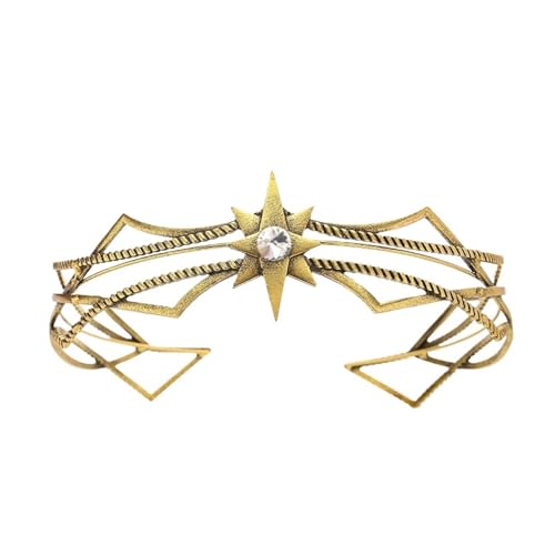 Gothic Krone Metall Stern Mit Strass Tiara Party Elf Kopfschmuck Zart Bequem(2ancient gold white) von YFDGD