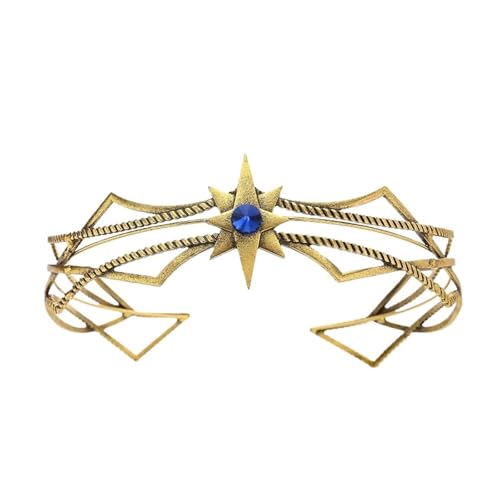 Gothic Krone Metall Stern Mit Strass Tiara Party Elf Kopfschmuck Zart Bequem(3ancient gold blue) von YFDGD