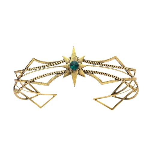 Gothic Krone Metall Stern Mit Strass Tiara Party Elf Kopfschmuck Zart Bequem(4ancient gold green) von YFDGD