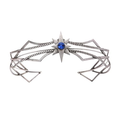 Gothic Krone Metall Stern Mit Strass Tiara Party Elf Kopfschmuck Zart Bequem(7ancient silver blue) von YFDGD