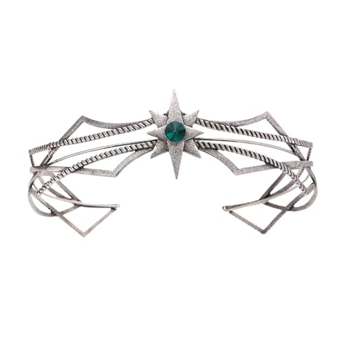 Gothic Krone Metall Stern Mit Strass Tiara Party Elf Kopfschmuck Zart Bequem(8ancientsilver green) von YFDGD