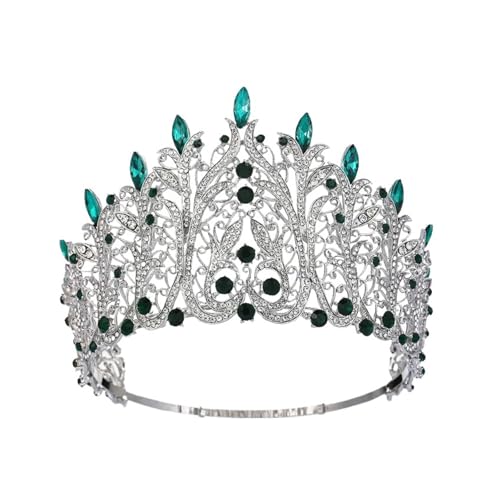 Große Krone Kristall Braut Krone Tiara Strass Festzug Diadem Hochzeit Haar Zubehör Zart Bequem(Green) von YFDGD